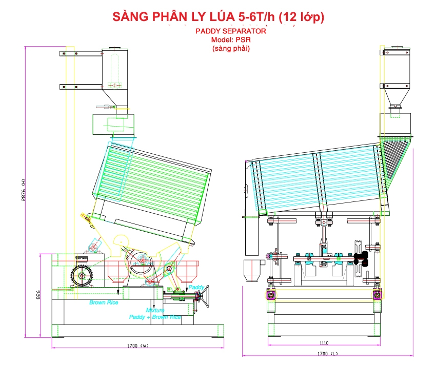Sàng Phân Ly Lúa 5-6T/h (12 Lớp)